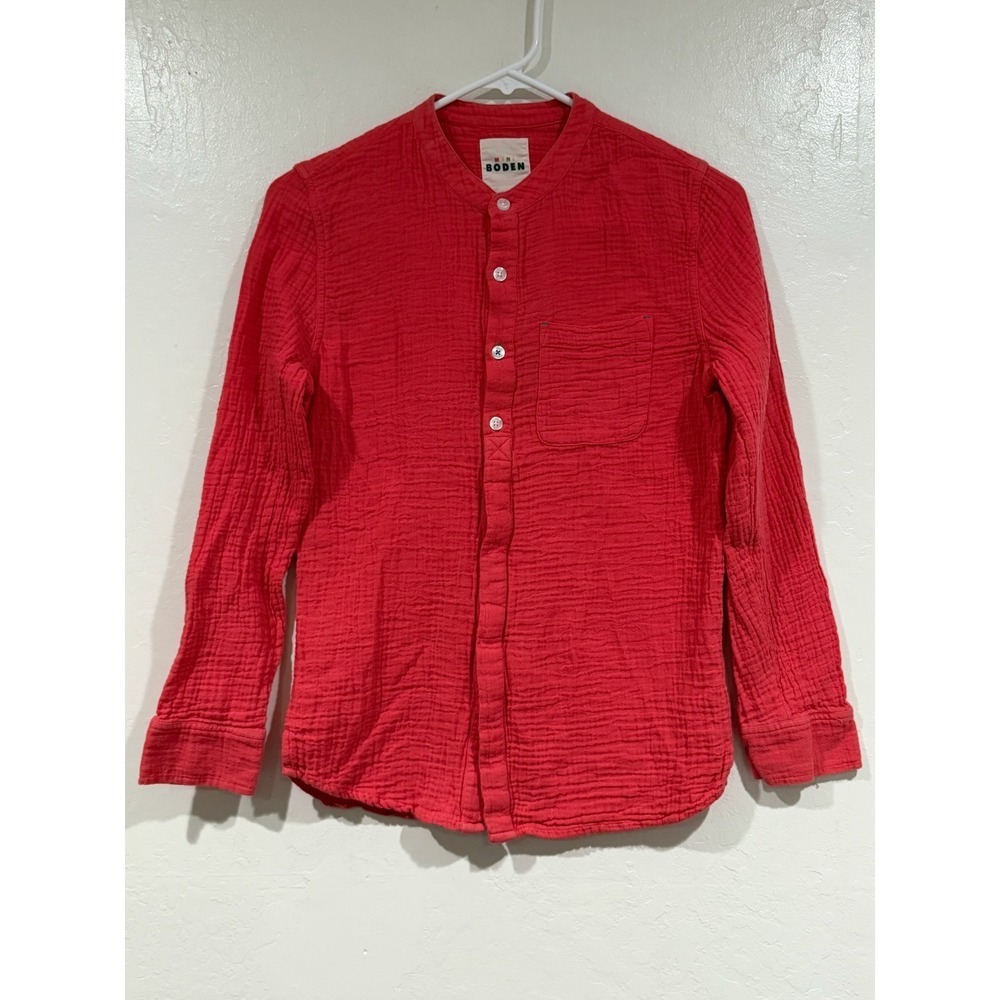 Mini Boden Red Cotton Gauze Mandarin Collar Button Down Shirt 11-12Y
